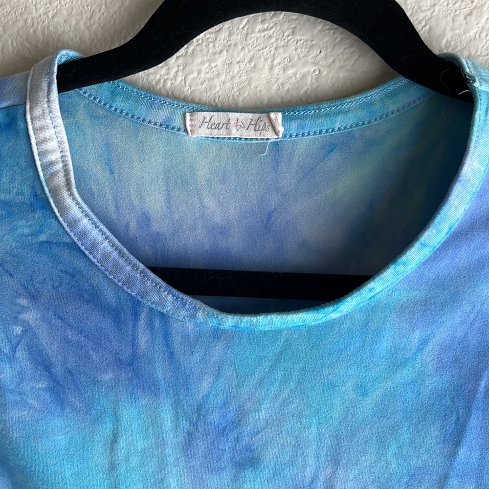 Blue Tie Dye Cropped Top Twist Front Blouse Heart & Hips Large Petite - Picture 5 of 11
